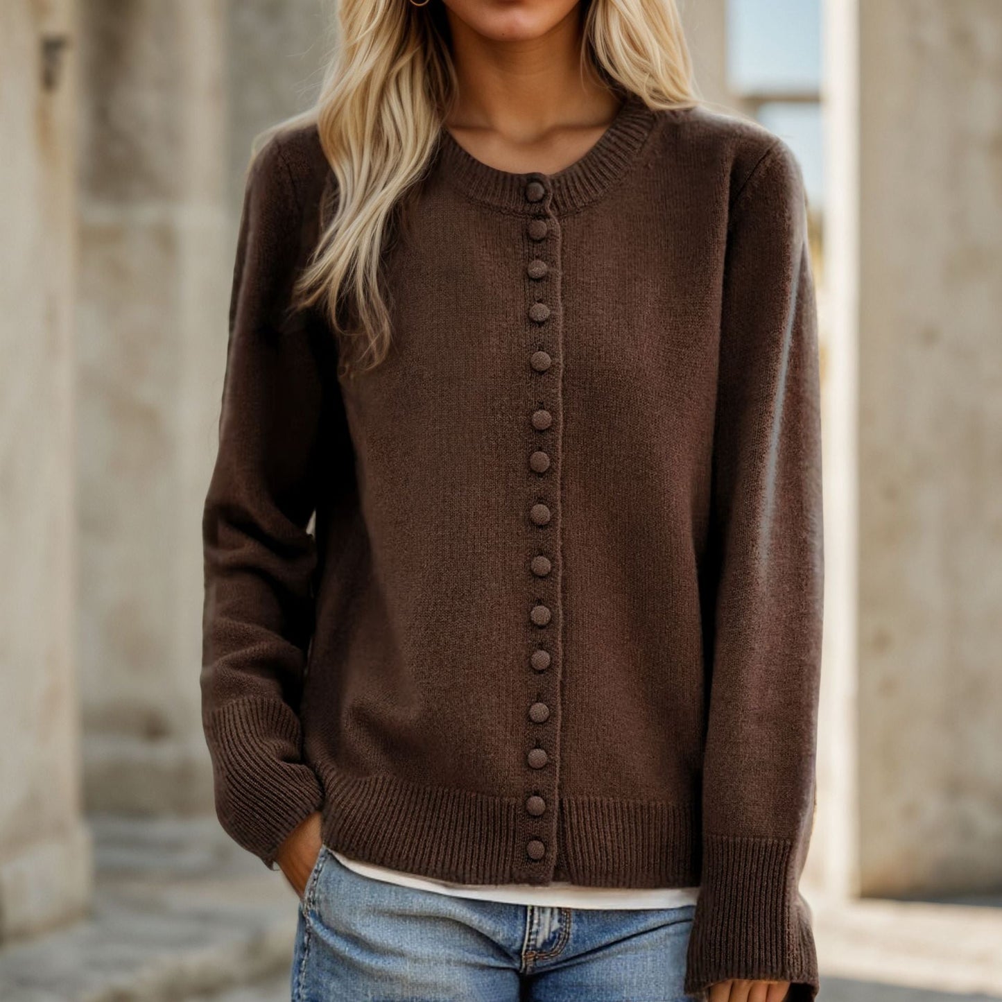 Women's fine knit cardigan with button details and lightweight material NOVAE