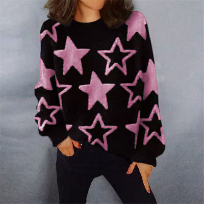 Women's Comfortable Knit Sweater with Starry Pattern and Casual Cut NOVAE