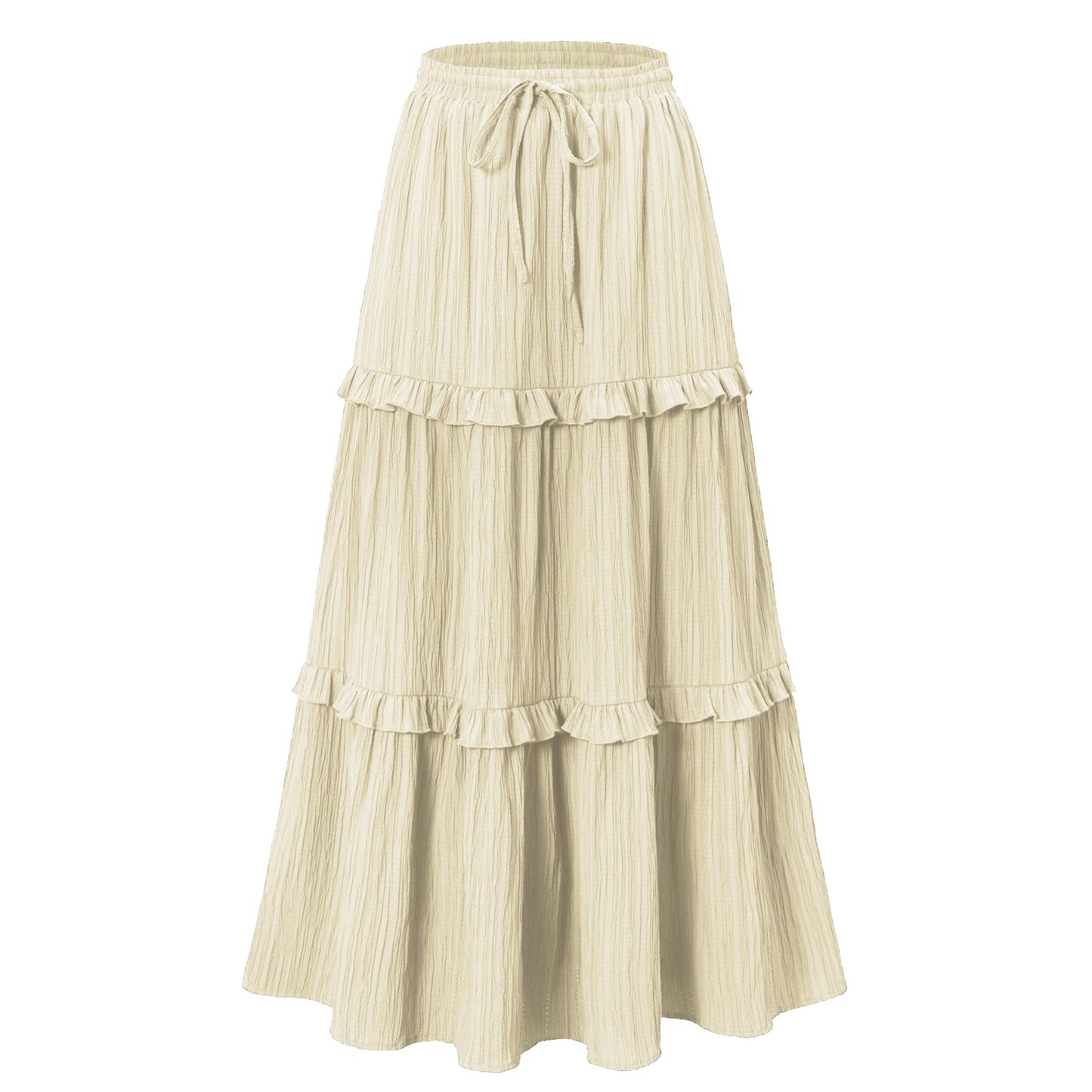 Women's Long Flowy Skirt with Ruffles and Elastic Waistband NOVAE