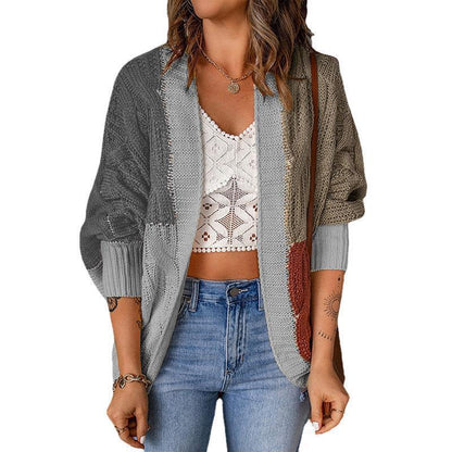 Women's Stylish Knit Cardigan with a Relaxed Fit and Color Block Design NOVAE