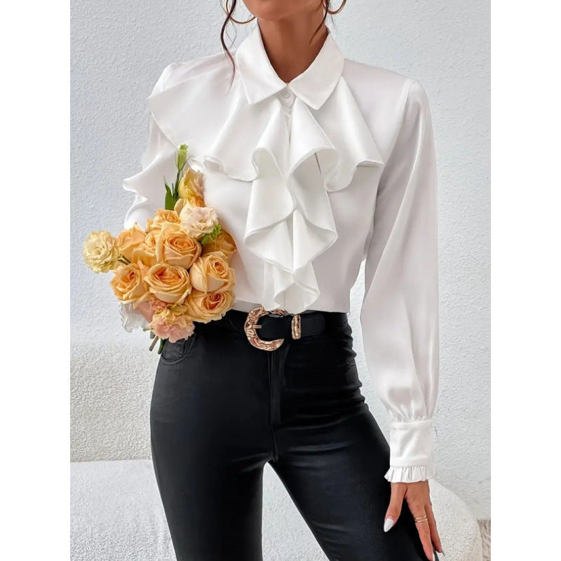 Women's blouse with sophisticated ruffle details and elegant sleeves NOVAE