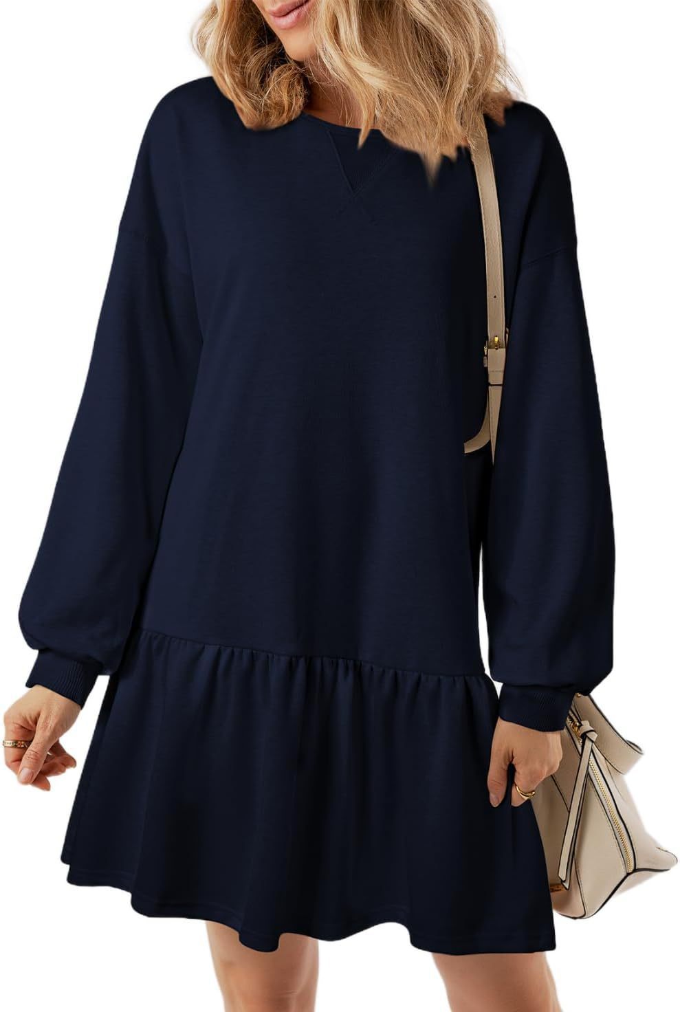 Women's casual sweatshirt dress with voluminous sleeves and ruffle detail NOVAE