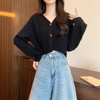 Women's cozy knit cardigan with V-neck and large buttons NOVAE