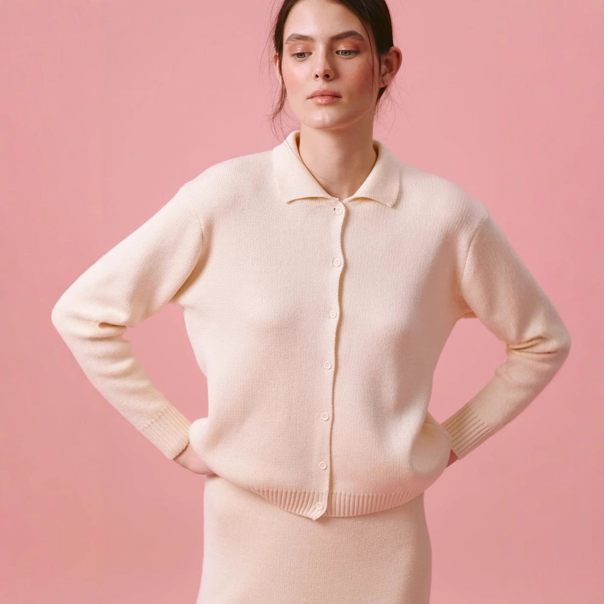 Women's cardigan with polo collar and button closure NOVAE