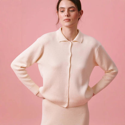 Women's cardigan with polo collar and button closure NOVAE