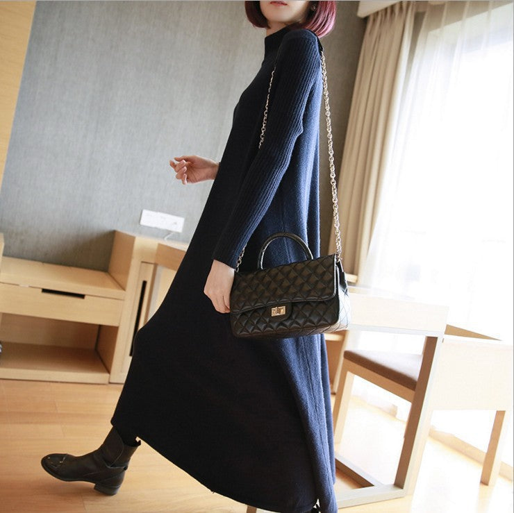 Women's knitted dress with elegant roll neck and trendy A-line cut NOVAE