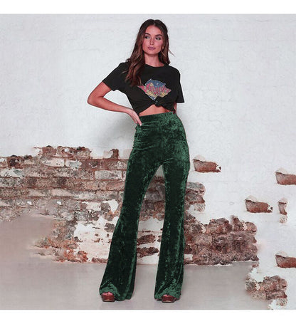 Women's flared trousers in luxurious velvet with a high waist NOVAE