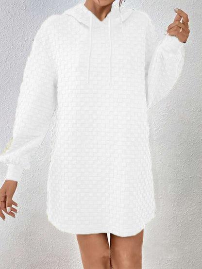 Women's hooded dress in textured material NOVAE