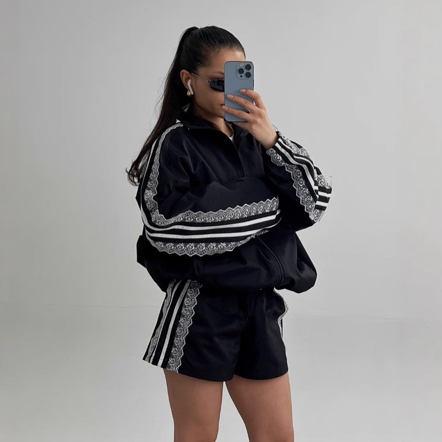 Women's sporty set with elegant lace appliqués NOVAE