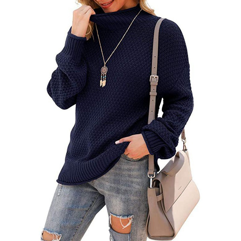 Women's chunky knit sweater with high collar and comfortable sleeves NOVAE
