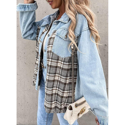 Women's checked denim jacket with a casual cut and modern details NOVAE