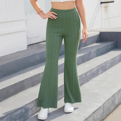Women's high-waisted flared trousers with textured knit pattern NOVAE