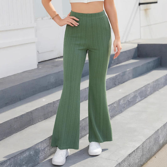 Women's high-waisted flared trousers with textured knit pattern NOVAE