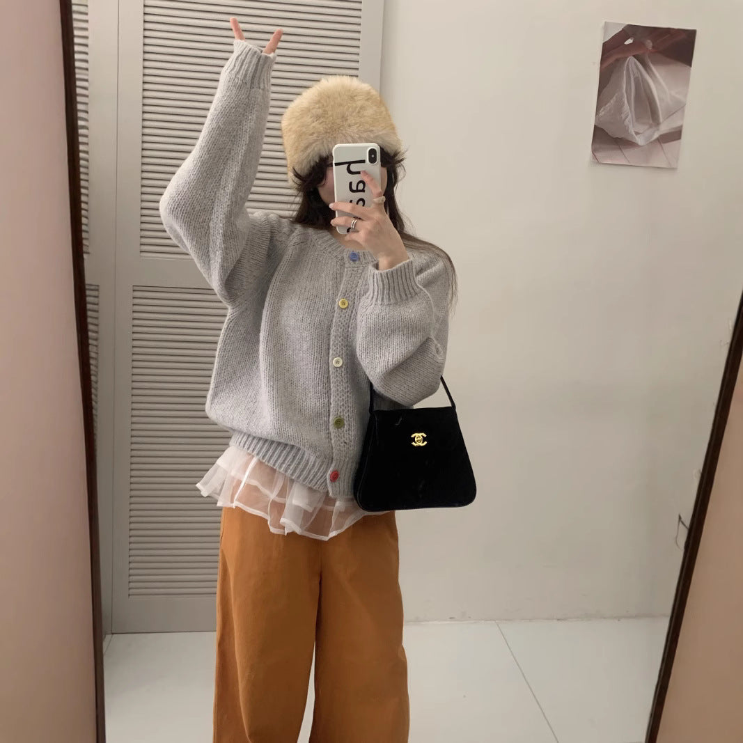 Women's Cozy Cardigan with Colorful Buttons and a Relaxed Fit NOVAE