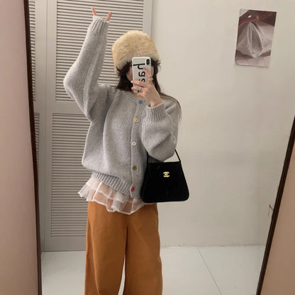 Women's Cozy Cardigan with Colorful Buttons and a Relaxed Fit NOVAE