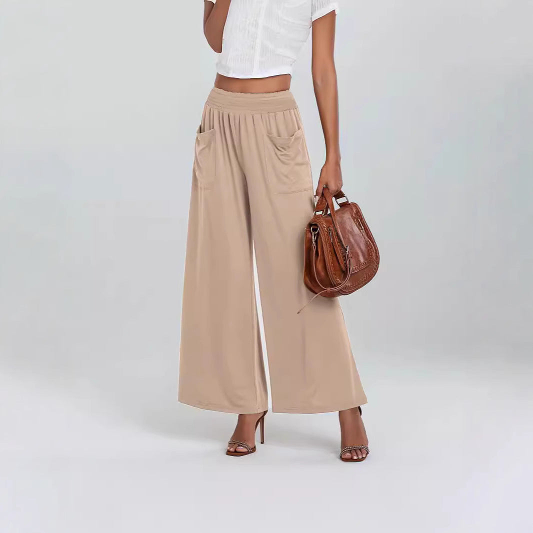 Women's wide-leg palazzo trousers with elasticated waistband and practical pockets NOVAE
