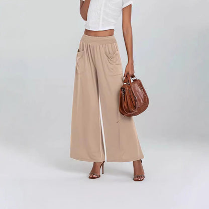 Women's wide-leg palazzo trousers with elasticated waistband and practical pockets NOVAE