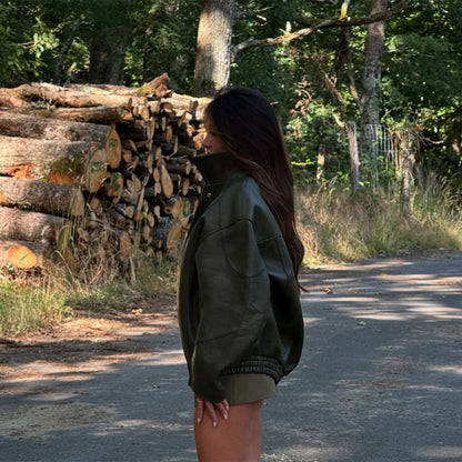 Women's leather jacket with a casual oversized cut NOVAE