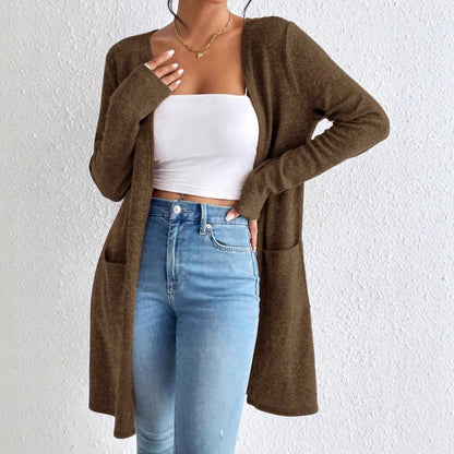 Women's Long Knit Cardigan with Practical Pockets NOVAE