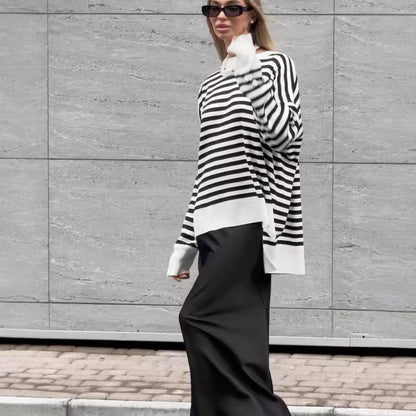 Women's striped sweater in a casual oversized style with wide sleeves NOVAE