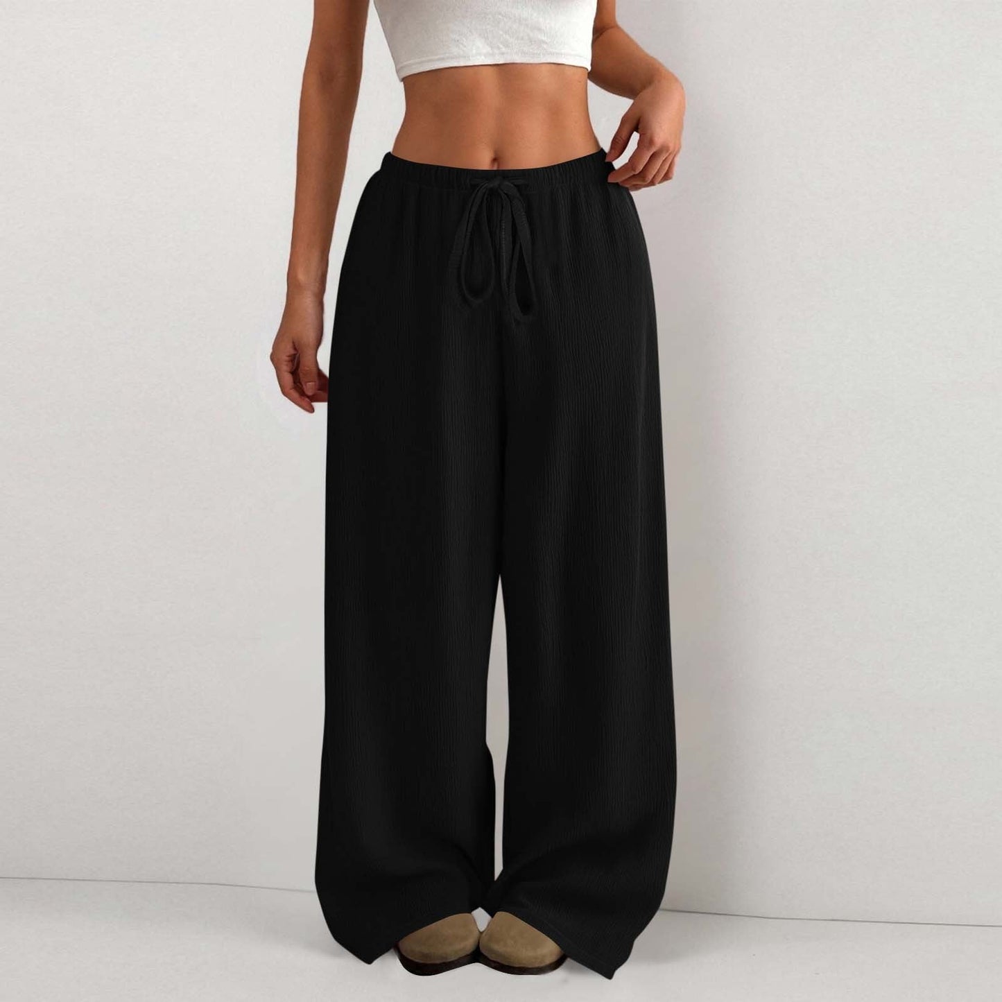 Women's wide-leg summer trousers made of lightweight fabric with elastic waistband NOVAE