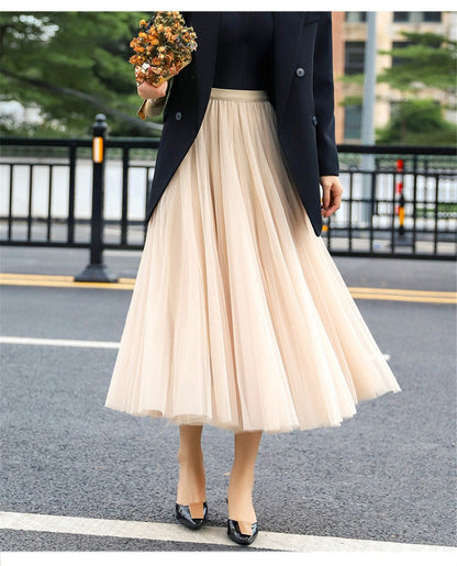 Women's Elegant Tulle Skirt with Wide Swing Cut and Elastic Waistband NOVAE