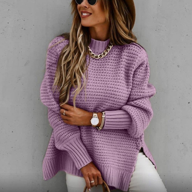 Women's chunky knit sweater with a relaxed fit and high collar NOVAE