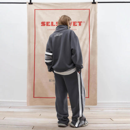 Women's sporty sweater set with side stripes and high collar NOVAE