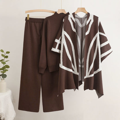 Women's trendy knit loungewear set with graphic poncho design NOVAE