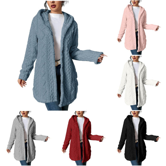 Women's Cozy Hooded Cardigan Jacket in Soft Fleece NOVAE
