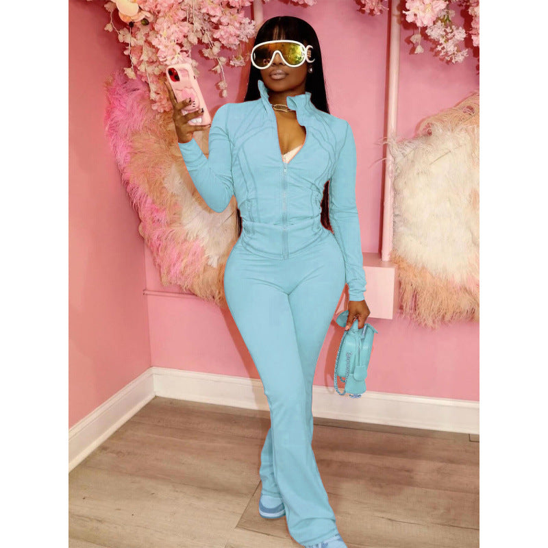 Women's figure-hugging jumpsuit with high collar and full-length zipper NOVAE