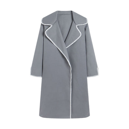 Women's elegant coat with stylish turn-down collar and contrasting decorative stitching NOVAE