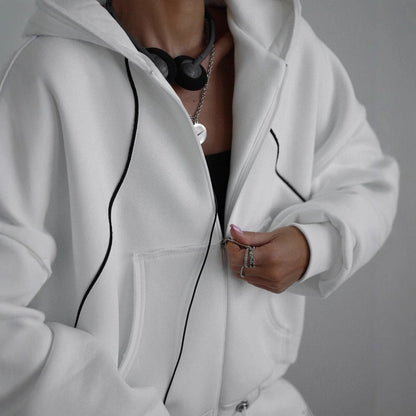 Women's hooded jacket with modern contrast stitching and kangaroo pocket NOVAE