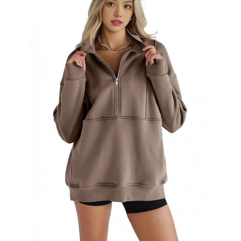 Women's sweatshirt with half zipper and oversized cut NOVAE