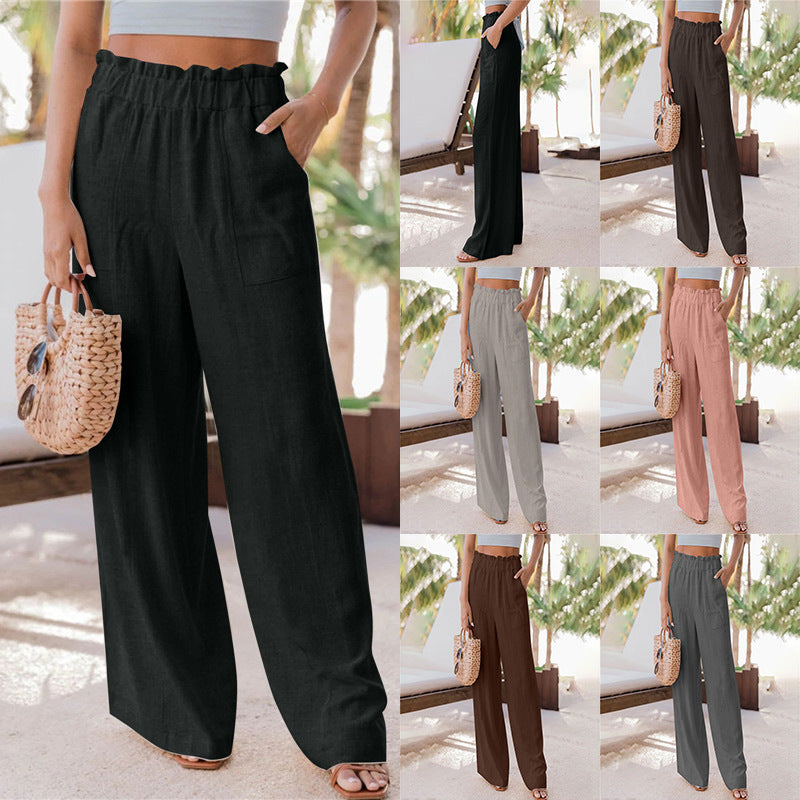 Women's wide-leg palazzo trousers with elasticated waistband and practical pockets NOVAE
