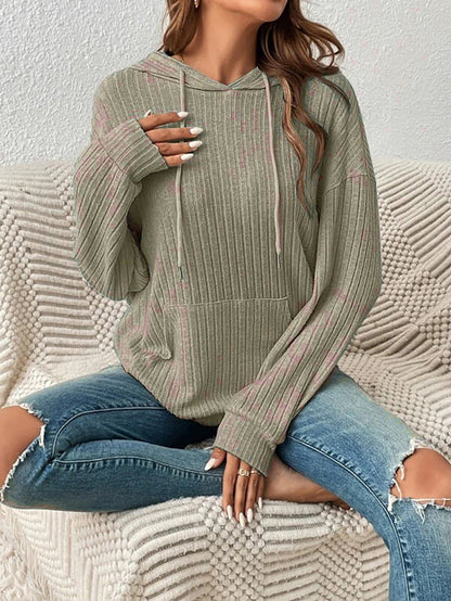 Women's casual hooded sweatshirt in a fine rib knit design NOVAE