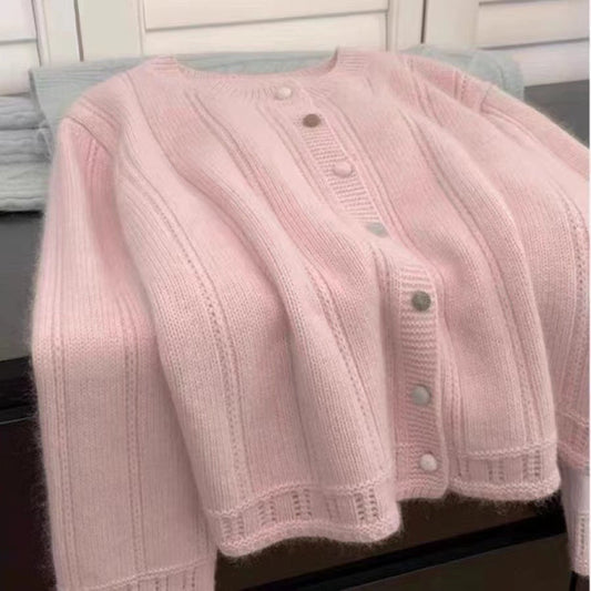 Women's cardigan with decorative rib design and button closure NOVAE