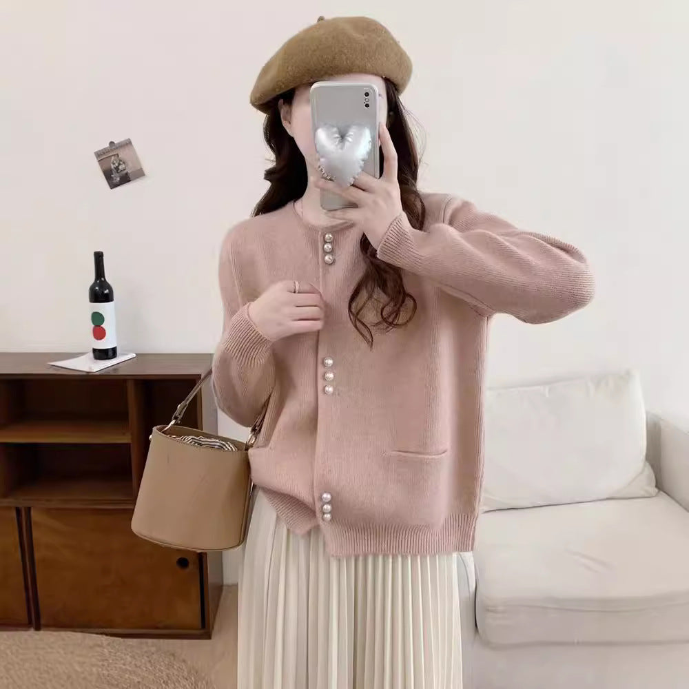 Women's cardigan with elegant pearl buttons NOVAE