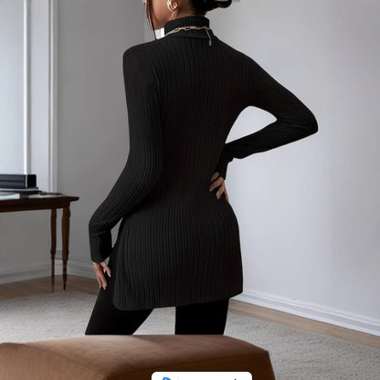 Women's knitted top with high collar and side slits NOVAE