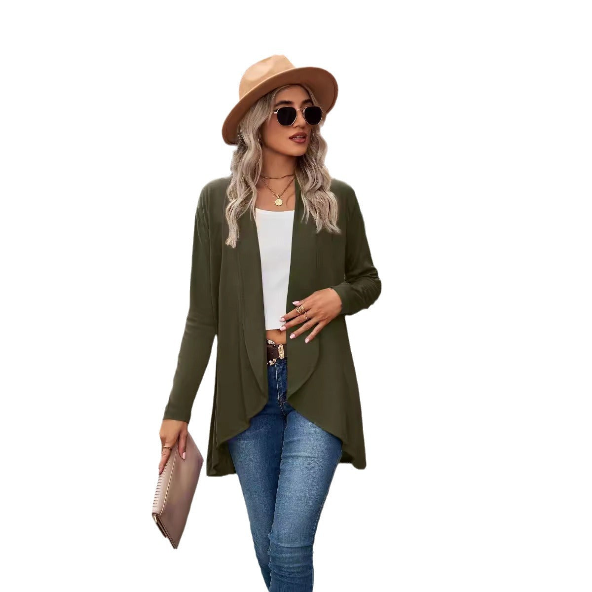 Women's cardigan with asymmetrical hem and relaxed fit NOVAE