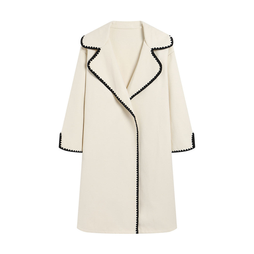Women's elegant coat with stylish turn-down collar and contrasting decorative stitching NOVAE
