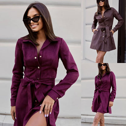 Women's shirt dress with waist belt and elegant button placket NOVAE