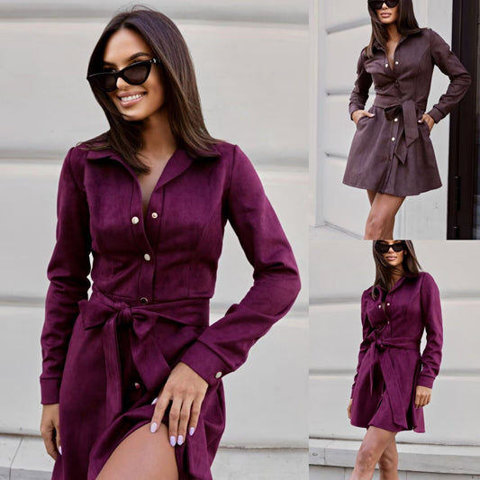 Women's shirt dress with waist belt and elegant button placket NOVAE