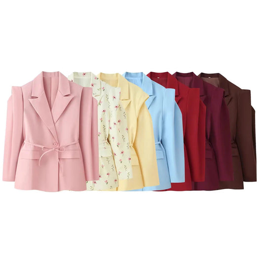 Women's blazer jacket with broad shoulders and adjustable belt NOVAE