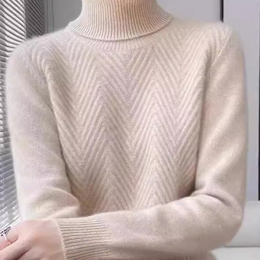 Women's elegant knit sweater with stand-up collar and fine rib texture NOVAE