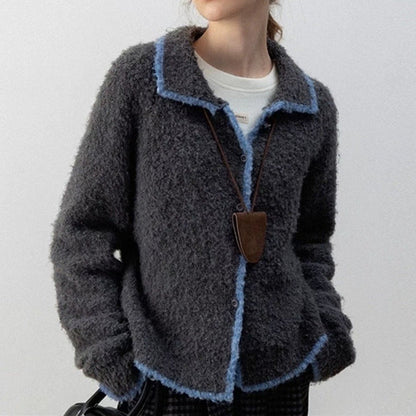 Women's cozy knit cardigan with contrasting details and collar NOVAE
