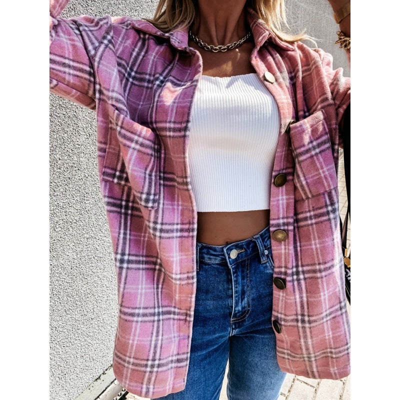 Women's transitional jacket in a trendy check pattern with comfortable chest pockets NOVAE