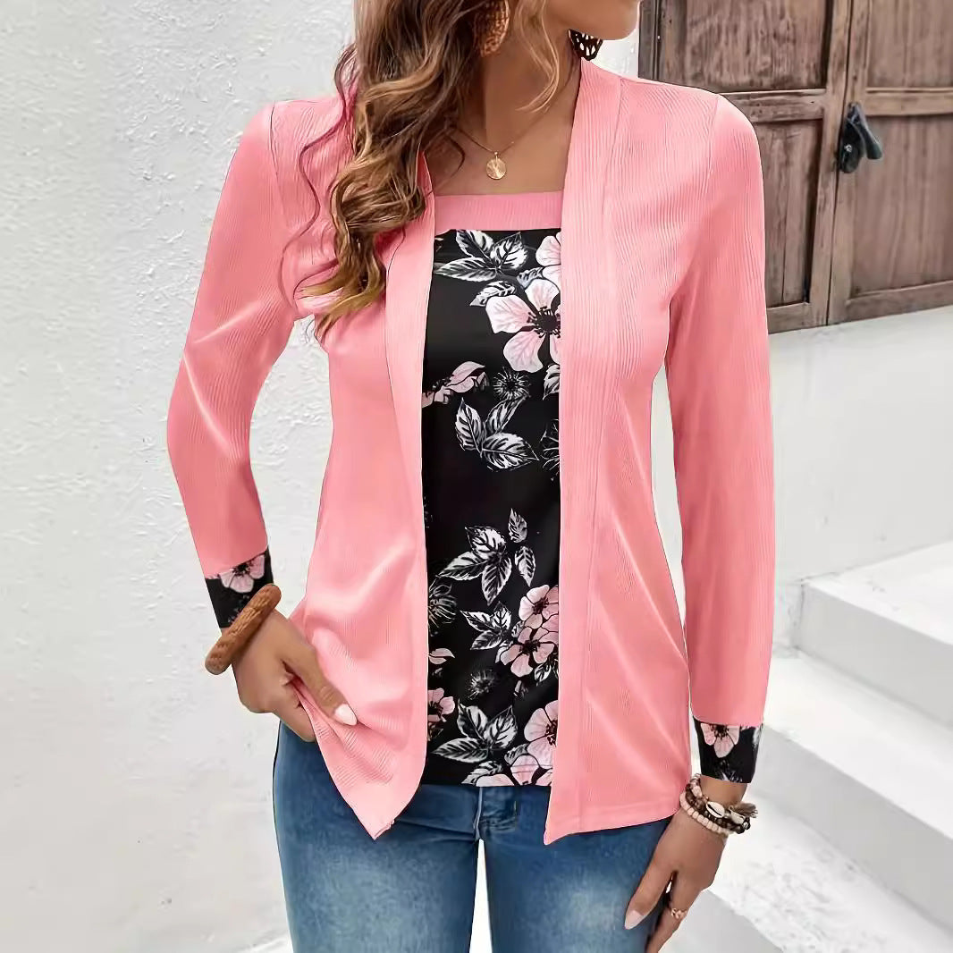 Women's elegant and casual long jacket with floral design NOVAE