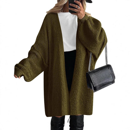 Women's Casual Knit Coat with Deep V-Neck and Wide Sleeves NOVAE