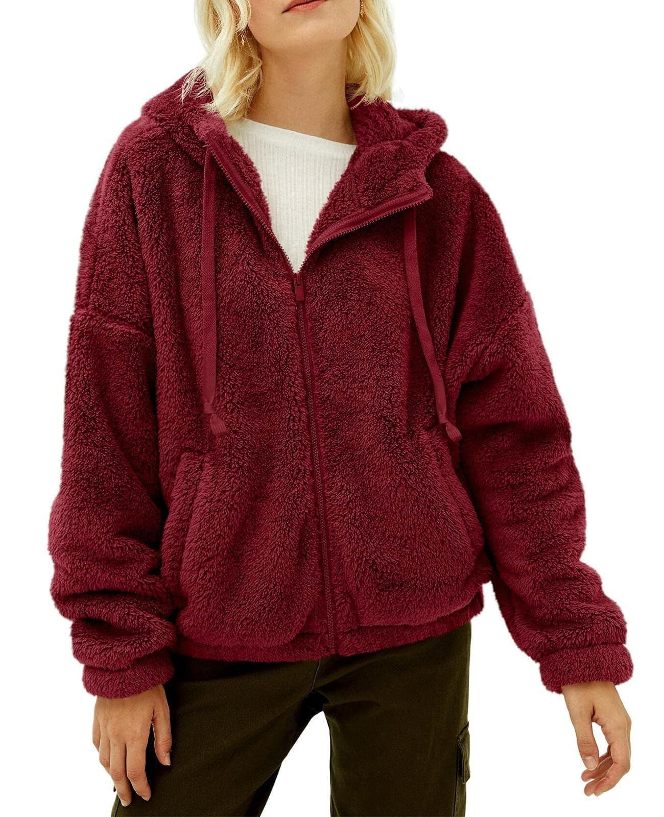 Women's Cozy Fleece Jacket with High Collar and Zipper NOVAE